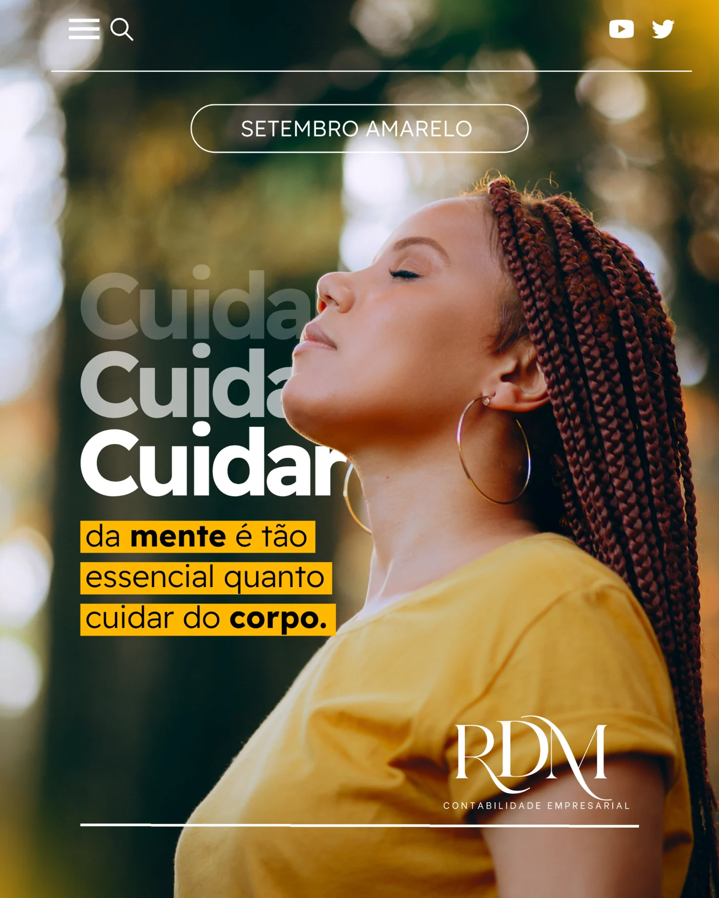 Arte de campanha Setembro Amarelo para RDM Contabilidade